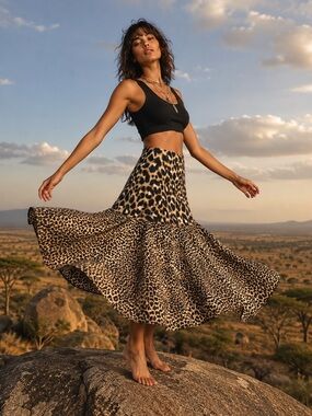 Calvin Klein sz 10 leopard print skirt midi asymmetrical length NWOT